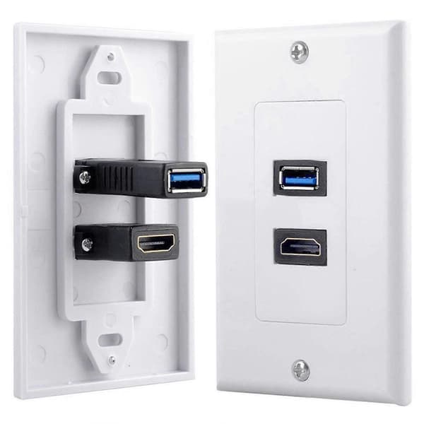 4x 2-port +USB 3.0 Vegguttak Panel Uttak Forlenger Hvit