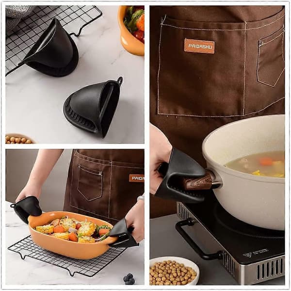Thick Silicone Pot Holder - Mini Heat Resistant Oven Mitt - Baking, Cooking, Grilling - Black