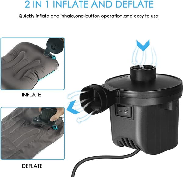 Elektrisk pump, luftpump inflator/deflator med 3 munstycken, elektrisk pump för madrass, campingkudde, vattenmadrass, båt, simring