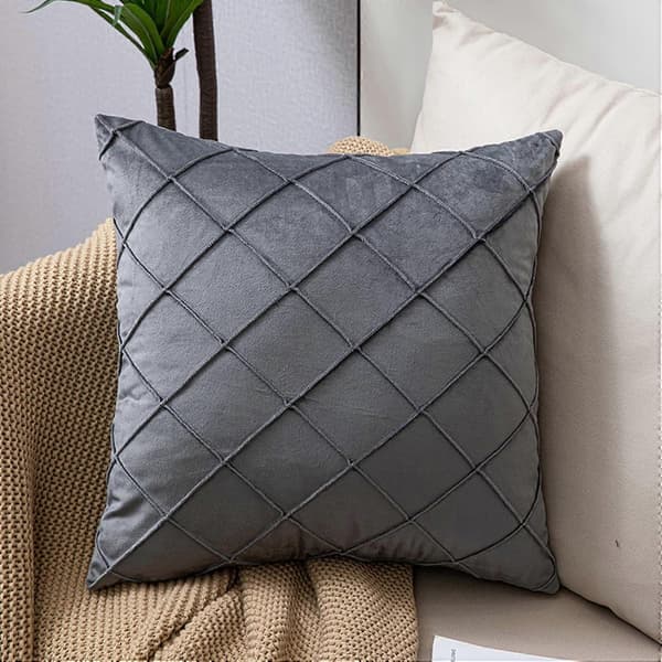 Sett med 2 dekorative pynteputer i fløyel med striper til sofa soverom - 42 x 42 cm, grå