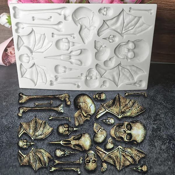 Halloween Silicone Mold Quick Release Non-stick Food Grade Cupcake Cake Decorating Bat Skull Bone Shape Chocolate Mold For Bakery