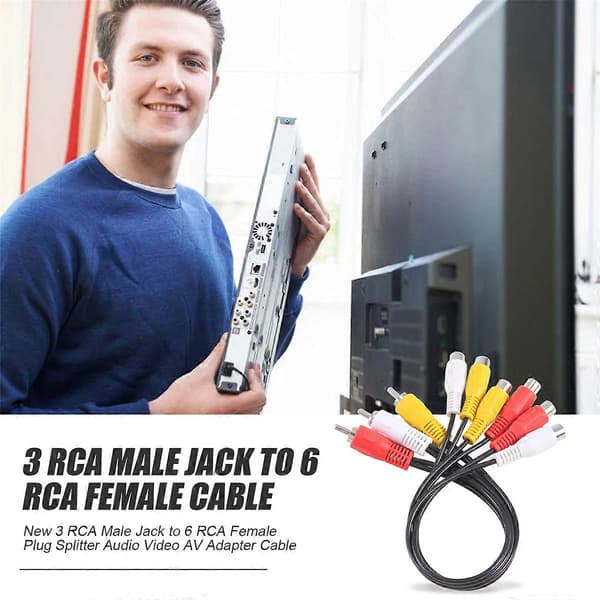 Ny 3 RCA hann til 6 RCA hunn kontakt splitter lyd video AV adapterkabel