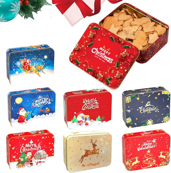 Metalldosor med lock, rektangulära plåtaskar, godisburk, julplåtask för choklad, godis
