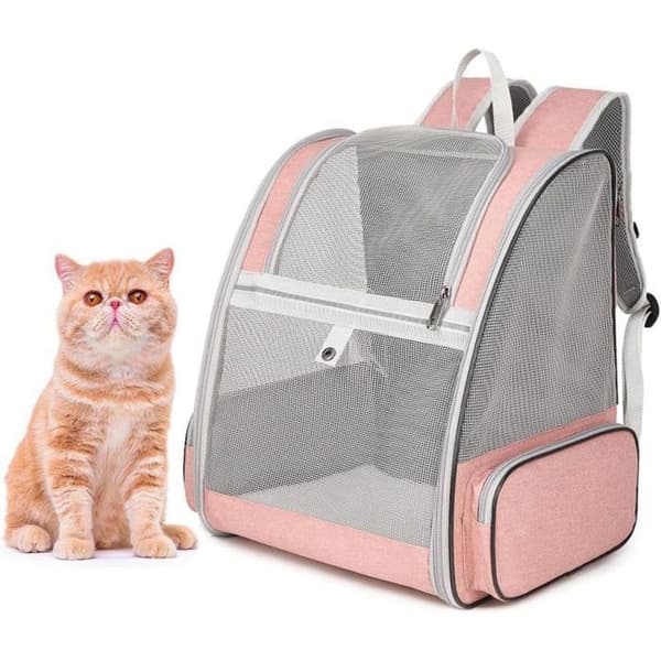 Pet Backpack - Breathable Foldable Bag for Dogs and Cats - Pink