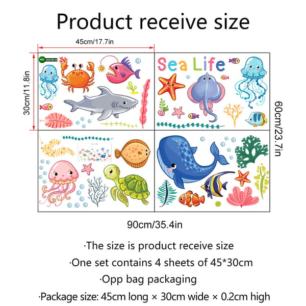 Sea Animal Wall Decals, Removable Fish Wall Stickers, Decorative Stickers