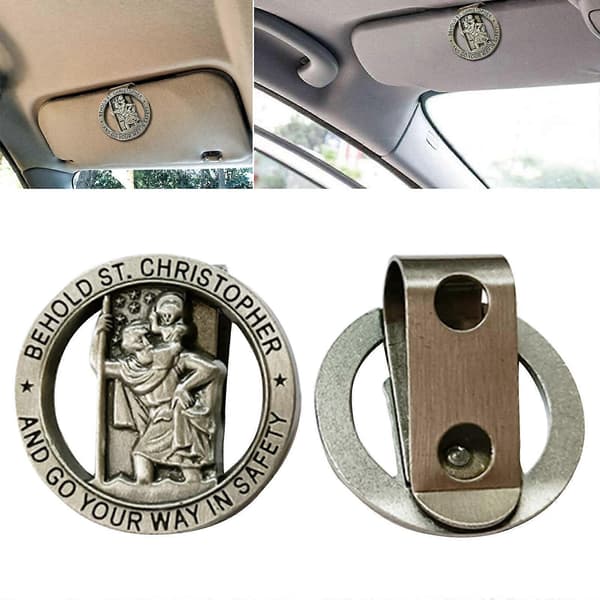 Driving Amulet Saint Christopher Sun Visor Clip Patron Saint for Motorists and Travelers