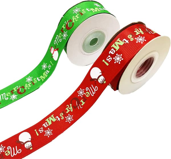 Rött och grönt julband, 20 meter snögubbe snöflinga God Jul