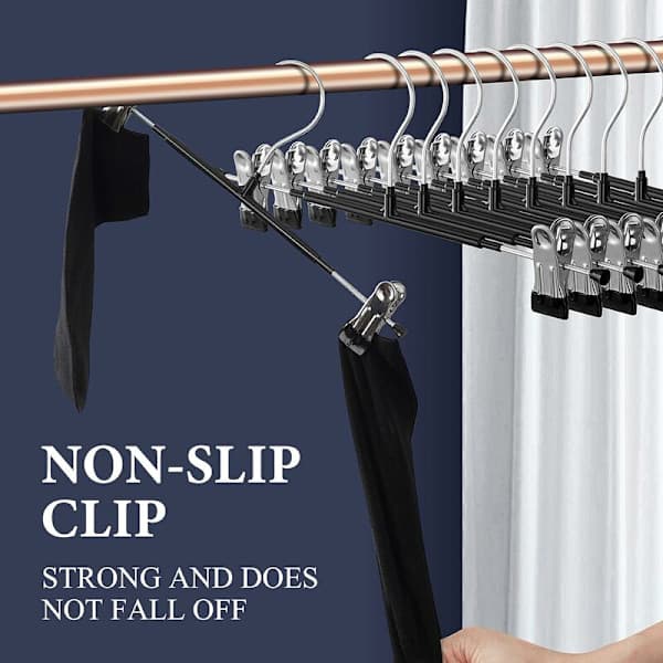 Women's Pants Hangers with Clips, 20-Pack, Adjustable, Sturdy, Space-Saving, for Skirts, Trousers, Jeans, Shorts, Black, 12\"