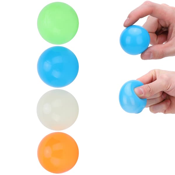 4 stk. Sticky Wall Ball Stress Relief Legetøj Dekompression Lysende Stick Ball Legetøjssæt 4 Farver 65mm