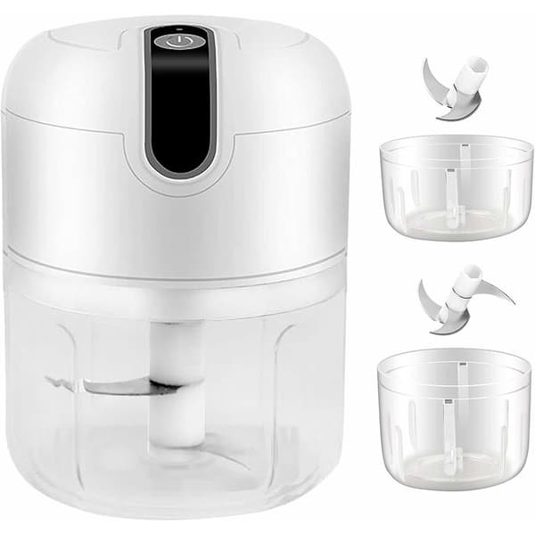 Bärbar Elektrisk Hackare 250ML & 100ML, Sladdlös Mini Mixer för Barnmat, Kött, Vitlök - Vit
