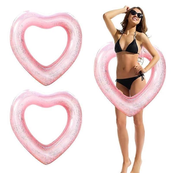 Heart-Shaped Pool Float, 2 Pack Inflatable Pool Float for Kids and Adults