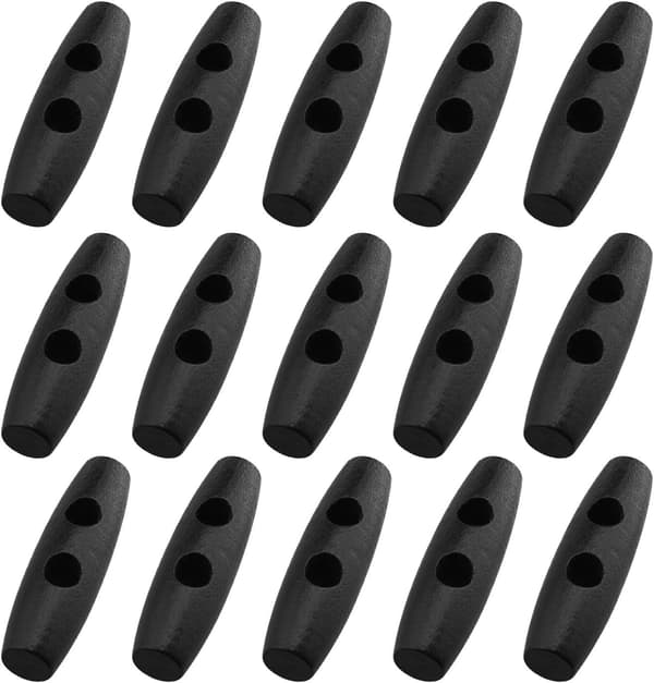 100 stk 30 mm svarte treknapper med 2 hull, olivenformede, for dunjakker