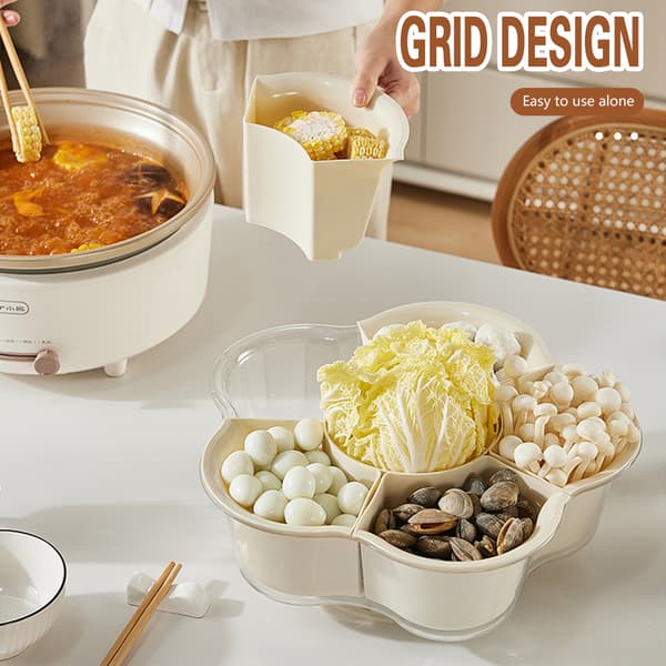 Rotatable Vegetable Basket with 6 Compartments Reusable Durable Washing Strainer Kitchen Accessory Cream Cream