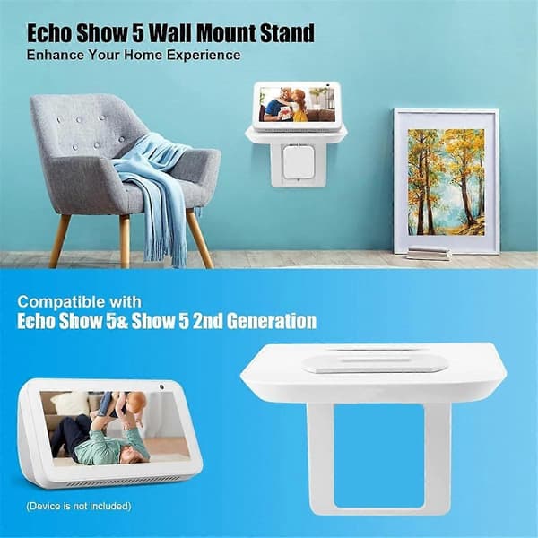 Wall Mount for Show 5 and Show 8, Speaker Holder Adjustable Swivel Smart Speaker Accessories - White
