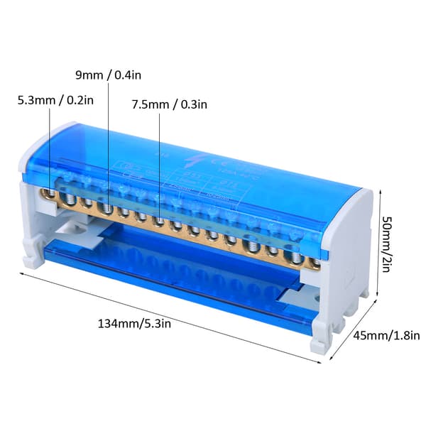 215 Terminal Block Din Rail 2-Level Single Phase with Transparent Cover