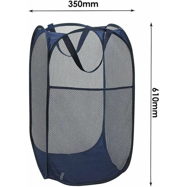 Laundry Basket [2-pack] Foldable Pop Up Mesh Laundry Hamper Laundry Bag Foldable Laundry Basket with Handles, Blue