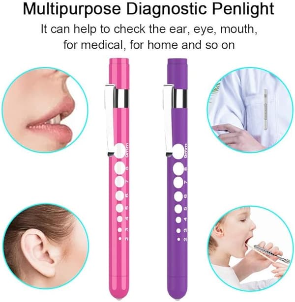 2 diagnostiske medicinske penlygter (lilla+pink), mini genanvendelig LED