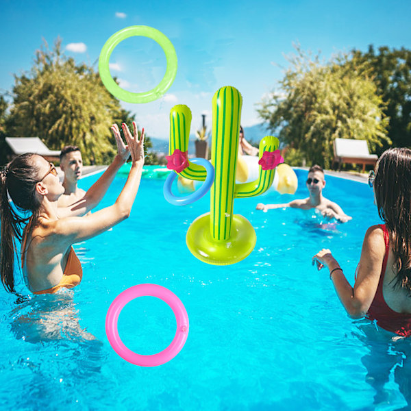 Kaktus Ringkastningsspel Set, 7 st Uppblåsbara Kaktusringar, Uppblåsbara Leksaker för Poolen, Uppblåsbara Festtillbehör för Festlekar och