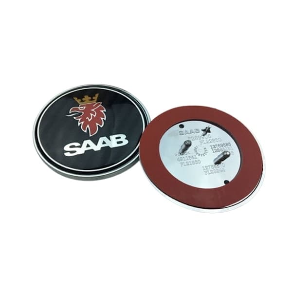 2 st Kolfiber Bil Fram Huv Logotyp Bagageutrymme Emblem för Saab 68mm