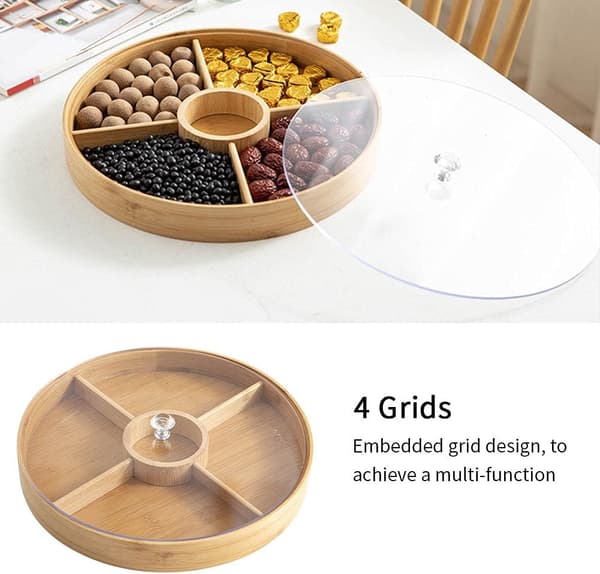 Bamboo Nut Serving Tray, Dried Fruit Storage Container, Candy, Nuts, Fruit, Spices, Wedding Party Decoration (Khaki)
