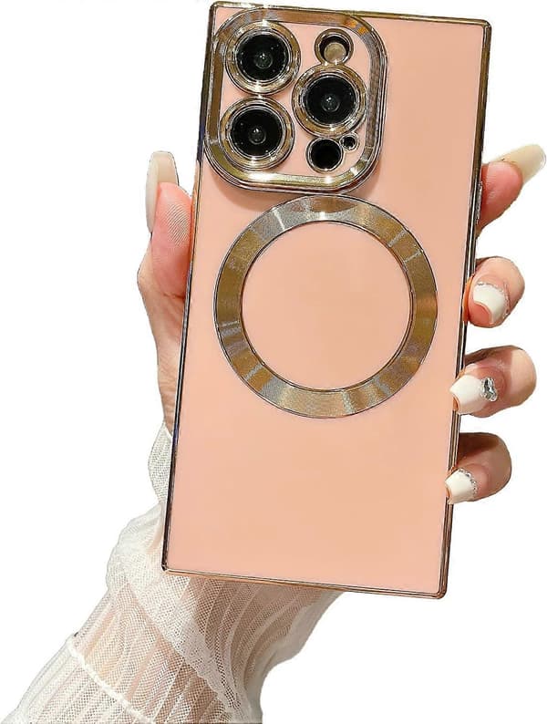 iPhone 15 Pro [MagSafe Compatible] Full Camera Protection & Electroplated Reinforced Corner Protection Shockproof Soft TPU Edge Bumper Case (Pink)
