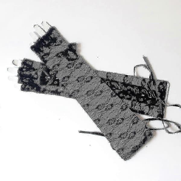Steampunk Lace-Up Fingerless Gloves Adjustable Long Gloves For Evening Party (1 Pair, Black)