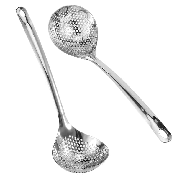 2 PCS Stainless Steel Long Handle Hot Pot Colander Strainer Spoon Dinner Spoons Portable Cookware