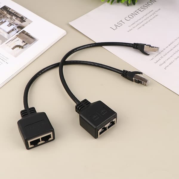 RJ45 1 han til 2 hun LAN Ethernet-kabelsplitter