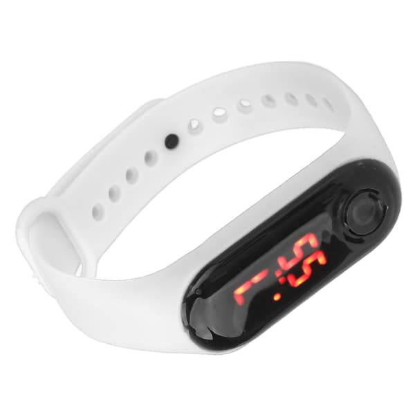 Mini Electronic Children's Watch Red LED Simple Student Sport Electronic Watch with Silicone Strap White