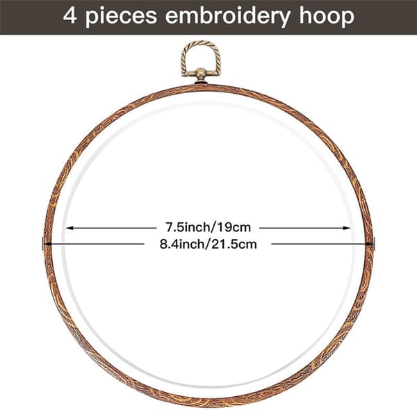 4 stk 8,4 tommer broderiramme i imitert tre, displayramme, bulk sirkel broderiramme