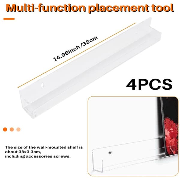 4 pcs Acrylic Transparent Floating Shelf, Invisible Wall Shelf, Modern Display Toy Organizer Record Holder
