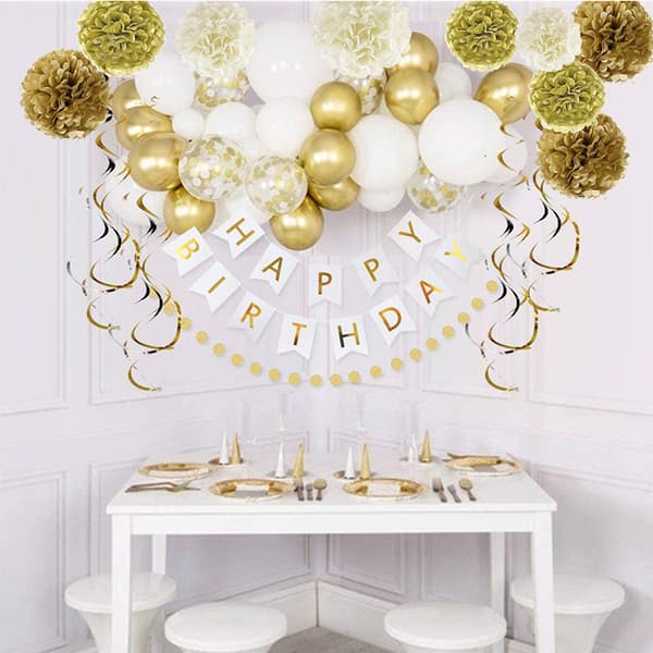 Gull dekorasjoner til bursdagsfest, Happy Birthday-banner, 16. 18.