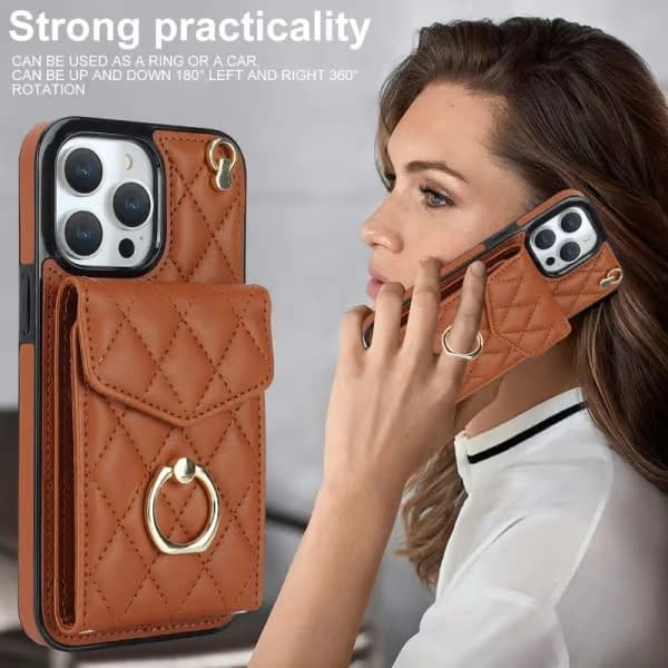 Wallet Case with Card Holder, Quilted Case for iPhone brown iPhone 12 brown iPhone 12