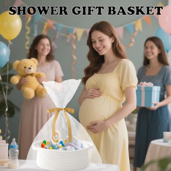 Gift Basket with Gift Bag and Ribbon - Small Woven Rope Storage Shelf - Empty Gift Baskets ...