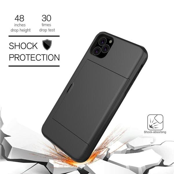 iPhone 11 Iskunkestävä kotelo korttipaikoilla Väri-Lompakko Musta iPhone 11:lle Musta