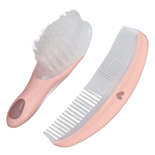 Baby Brush and Comb Set Cute Pink Small Compact Lightweight Portable Soft Comfortable Massage Tool for Infants