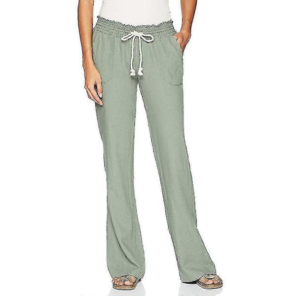 Women's Cotton Linen Beach Pants A green S green S