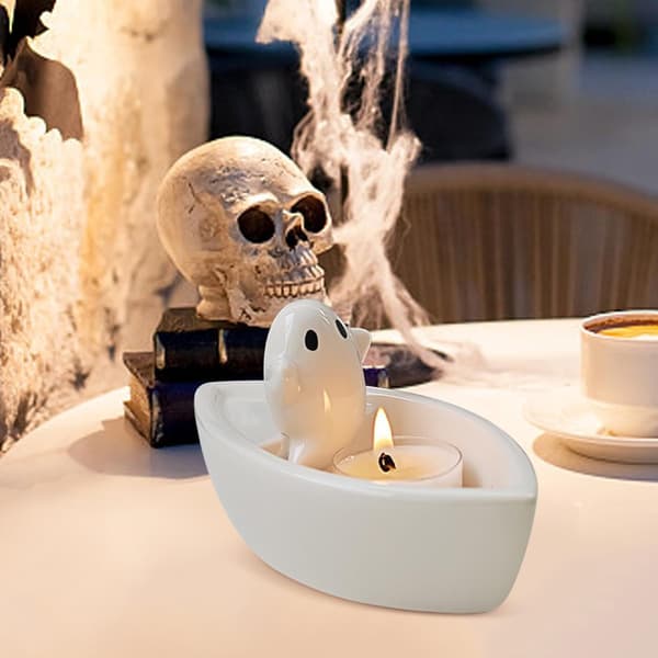 spøkelse-telys-lysestake Halloween-borddekorasjon i støvelform -