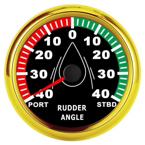 85mm Boat Rudder Angle Gauge IP67 Waterproof Multi-color Backlit 9-32V Direction Adjustable (Black Dial Gold Cover)