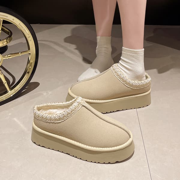 Snestøvler dame vinter pels hjemmesko platform tyk sål fluffy bomuldssko - off white størrelse 35