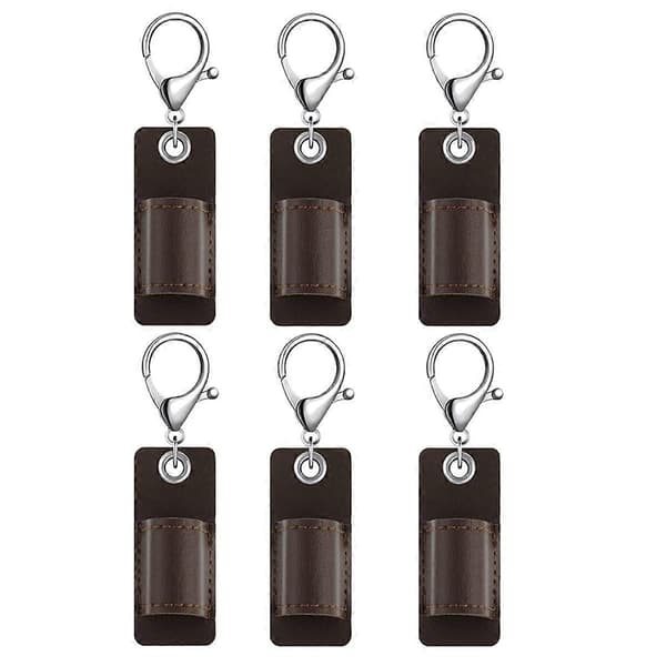 6 Pieces Portable Leather PU Leather Brand Pen Holder Pocket Protector Pen Case Organizer, Brown