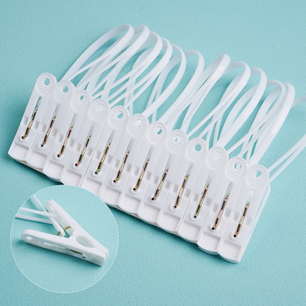 12-pack Plastic Clothes Pegs with Windproof Clotheslines