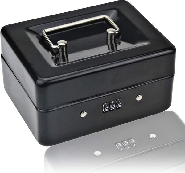 Small Cash Box with Combination Lock - Robust Metal Cash Box with Cash Tray