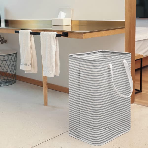 80L Freestanding Laundry Hamper with Handles, Foldable Large Cotton Storage Basket for Clothes (Grey)-FA-