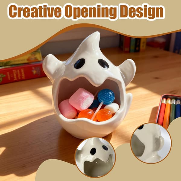 Ghost-shaped ceramic bowl, multi-functional candy box, decorative desk pot, white