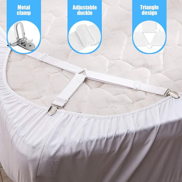 Adjustable Sheet Straps Elastic Sheet Holders with Clips Triangular Fasteners for Mattress Sofa Couch Cover Non-slip Grip 4 Black and 4 White