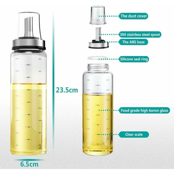 500ML Oliedispenser med skala, olivenoliedispenser med tragt køkkenoliedispenser Glas / Rustfrit stål Glass / Stainless steel
