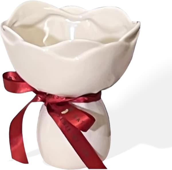 Rosettfigur, Keramisk Rosblomma Vas Ornament, Handhållet Bukett Stil Bröllopspresent (Vit)