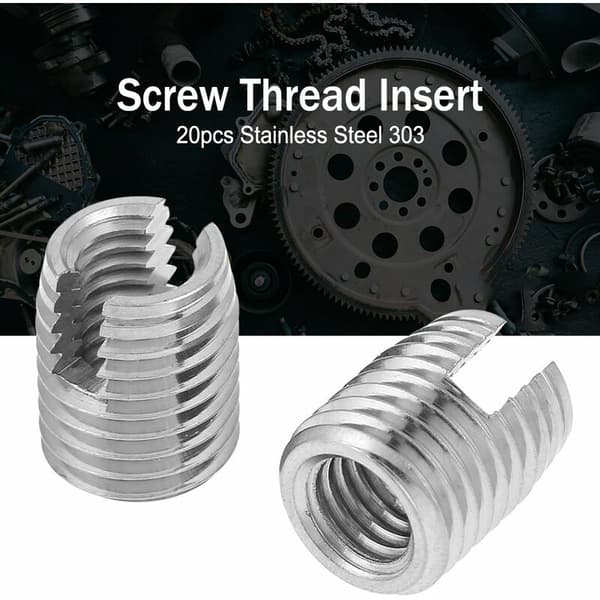 M8x15mm Gevindindsats Selvtappende Spiralformede Rustfri Stålindsatser SUS303 (20 stk)