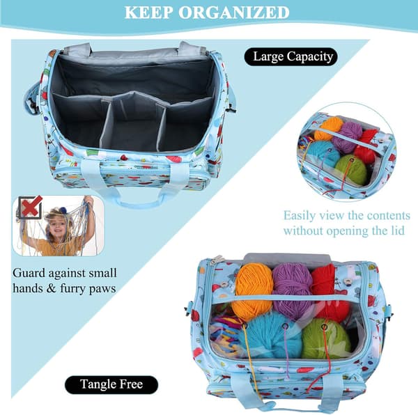Lyseblå Strikkegarnsopbevaringstaske, Bærbar Strikketaske til Garn